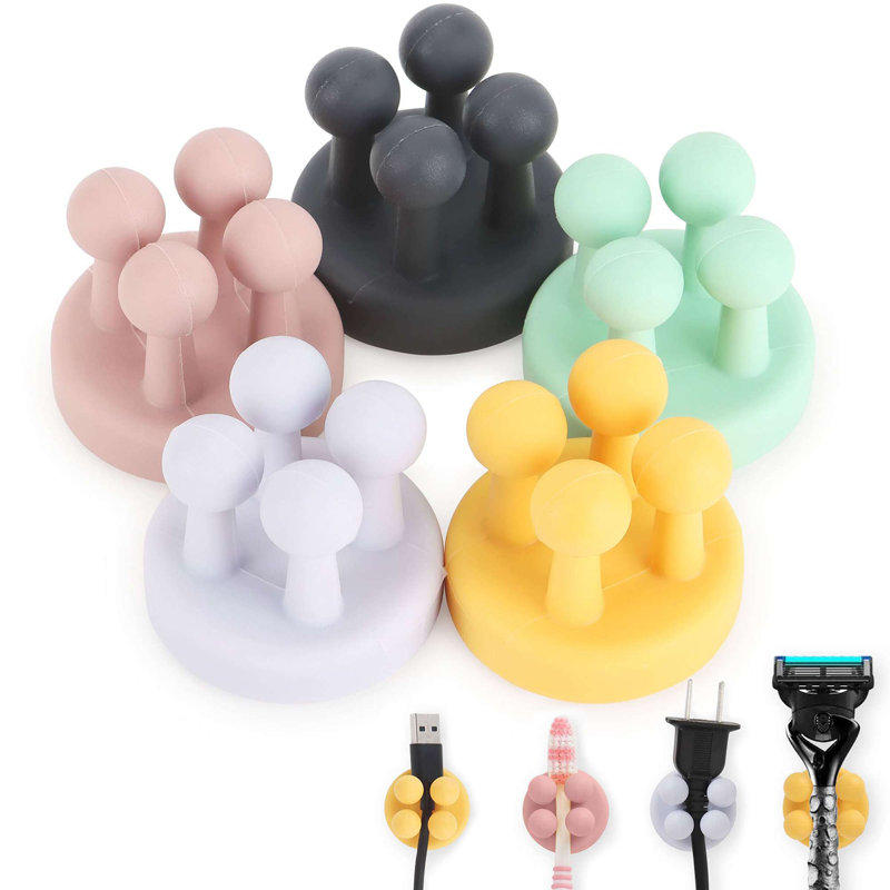 Ensemble de 5 porte-brosses à dents en silicone pour salle de bain, Noir / vert / bleu / rose / jaune