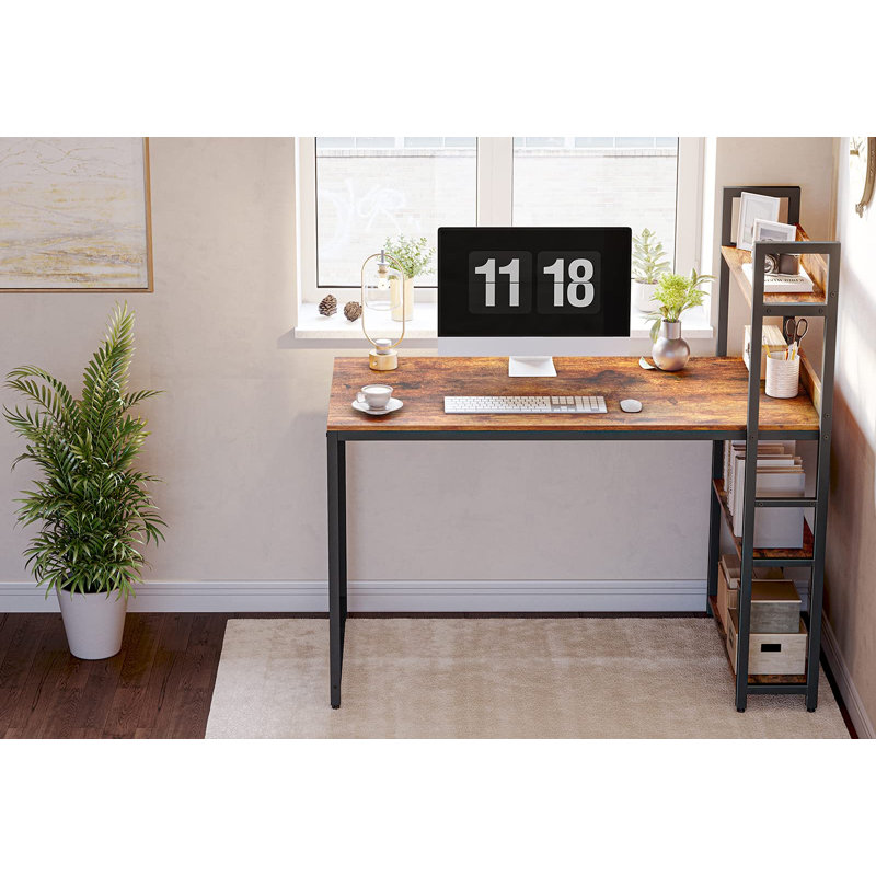 Duechle Metal Base Computer Desk, Rustic Brown