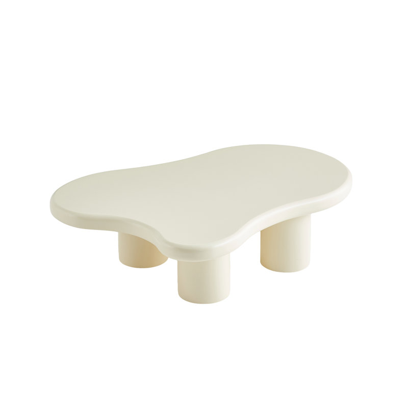 48" Modern Cloud-Shaped Coffee Table with 4 Chunky Cylindrical Legs, Beige