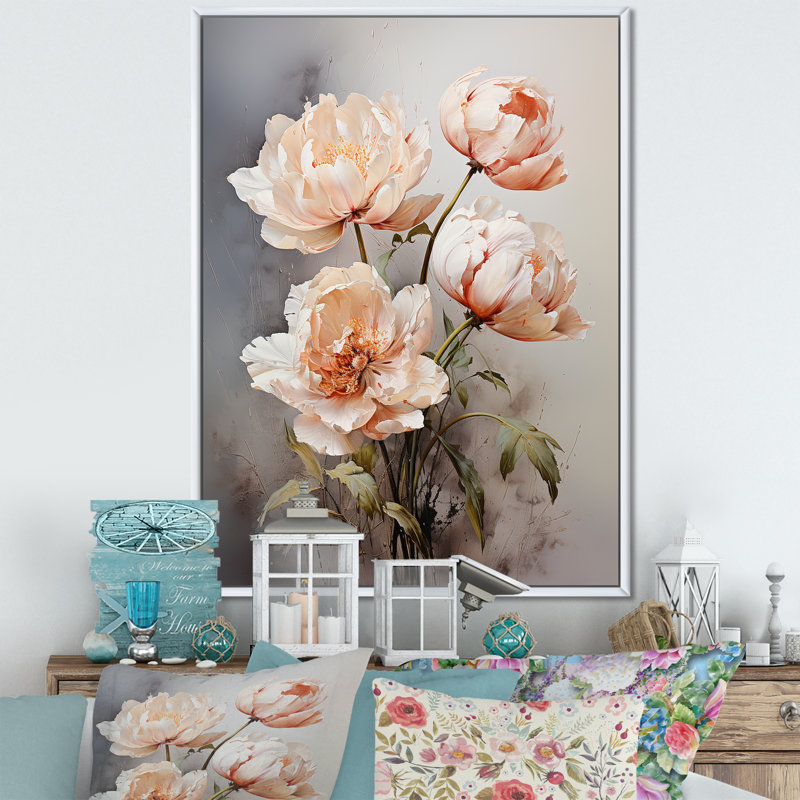 «Tulip beige», impression sur toile, Cadre flottant blanc, H 40 po x l 30 po