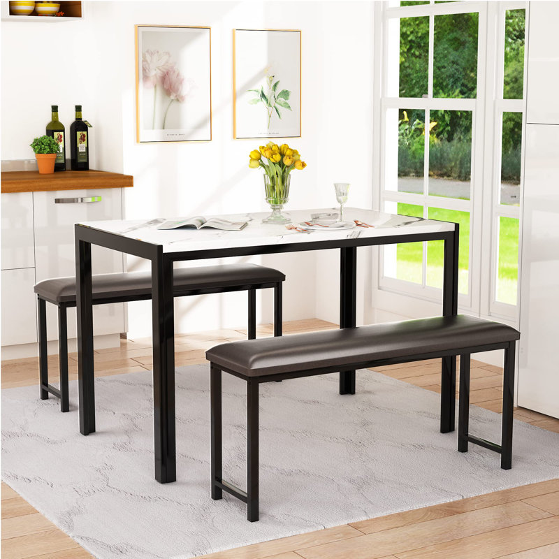 Ensemble de table de salle à manger 3 pièces avec table en faux marbre
