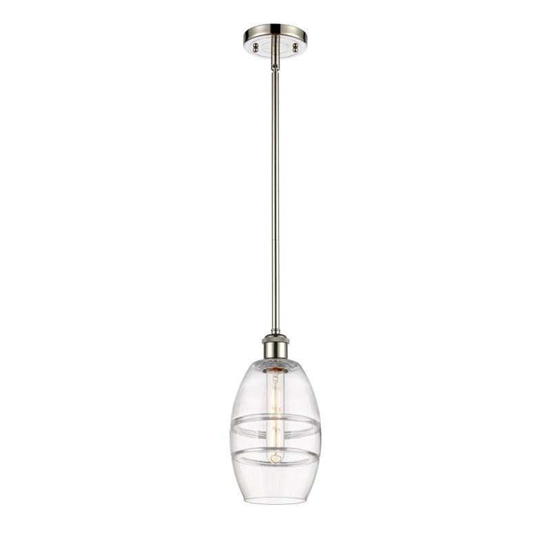 Luminaire suspendu à tige 1 lumière 10 po Ballston Bettylou, Nickel poli, Transparent, H 8,13 po x l 5,88 po x P 5,88 po