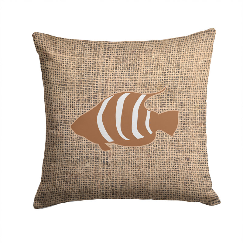 Coussin décoratif intérieur/extérieur fish en toile jute, H 14 po x l 14 po x P 4 po, Brun