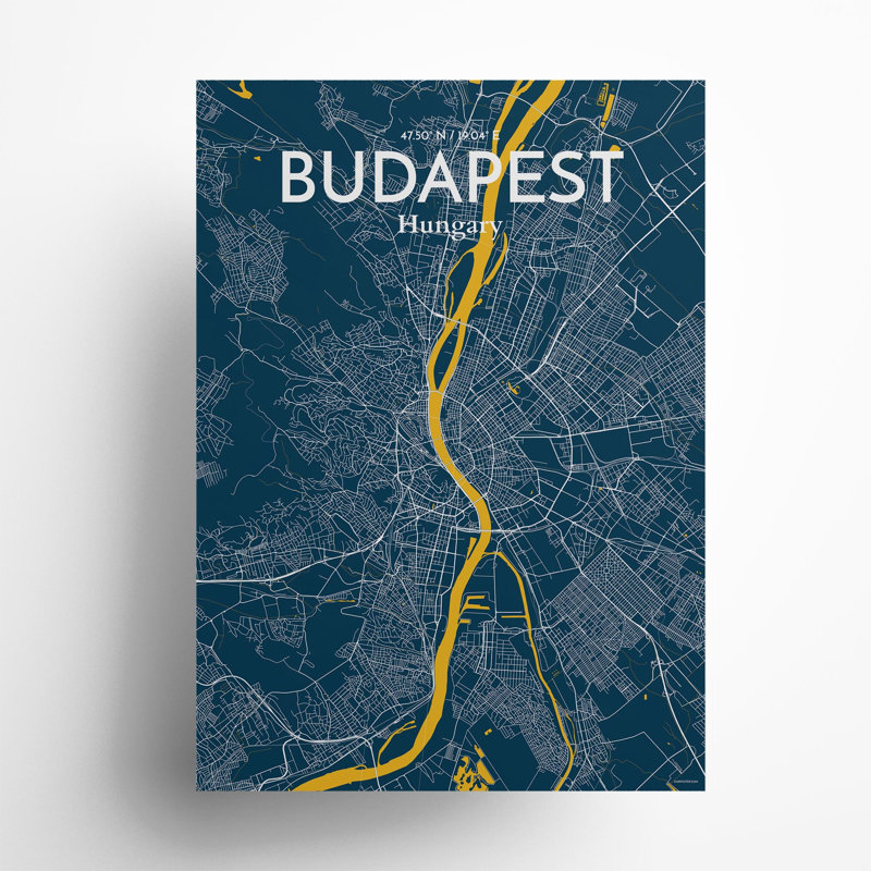 Carte de la ville de Budapest, impression, Amusez-vous, H 27,6 po x l 19,7 po x P 0,05 po