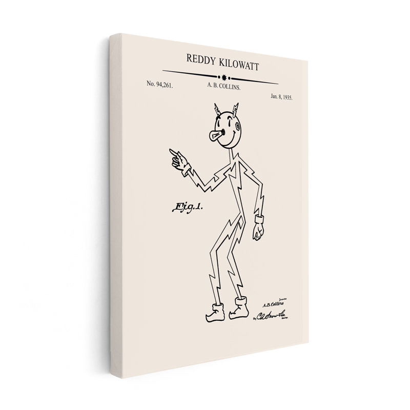 Reddy Kilowatt Blueprint, Canvas, White Framed, 16"H x 20"W