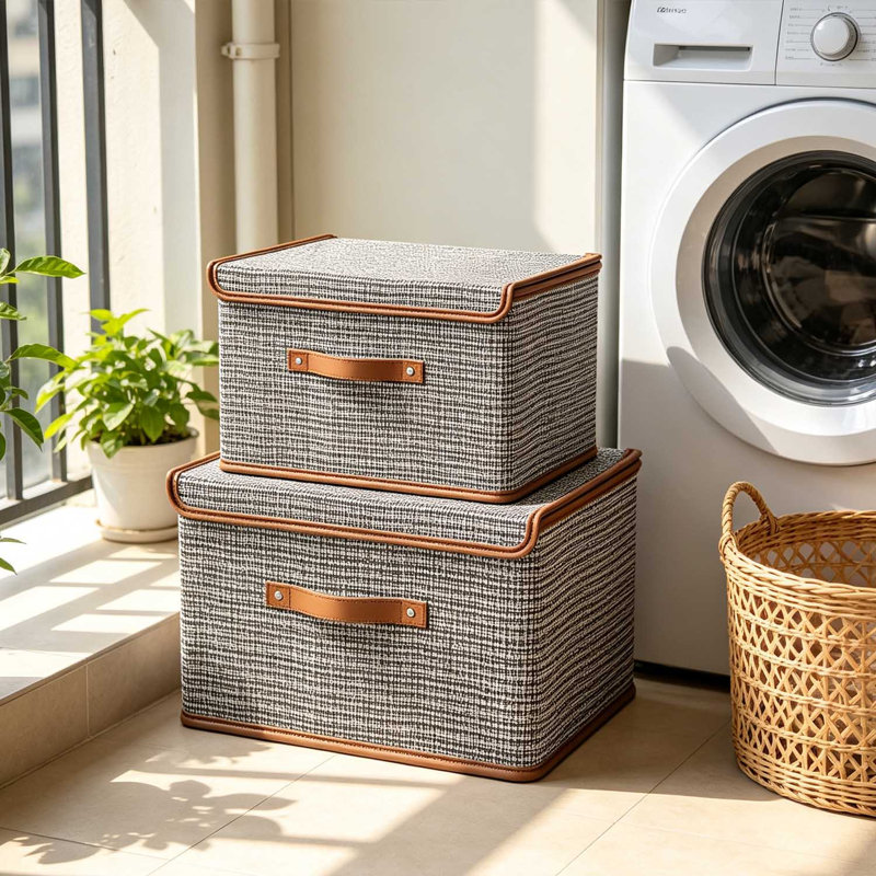2 Pack Storage Bins With Lids, Collapsible Closet Organizer Container, Fabric Organizer Box With Handles, Decorative Storage Boxes With Lids