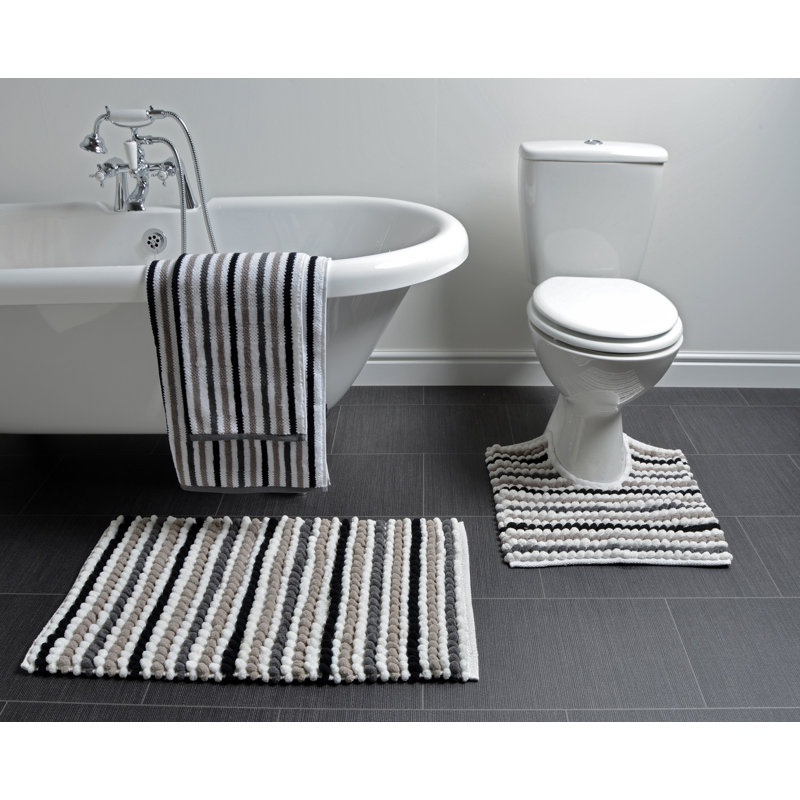 Alisbha Striped Chunky Bobble Bath Mat, Monochrome