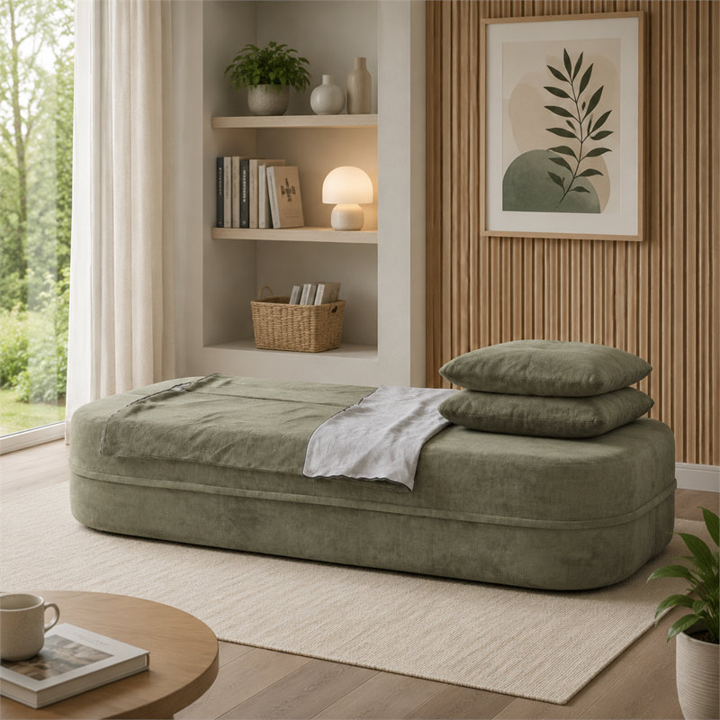Canapé-lit convertible en nuage avec couverture, tissu Scott vert foncé, canapé-lit modulaire Queen sans ossature, canapé-lit en mousse solide haute densité pour salon et chambre, aucun assemblage requis