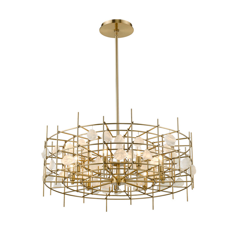Lustre géométrique 9 lumières façon bougie, Laiton vieilli