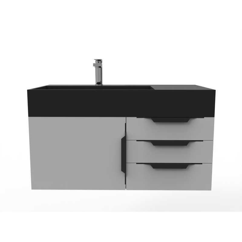 Ensemble de meuble-lavabo mural simple 36 po Bassi, Noir, gris, Noir