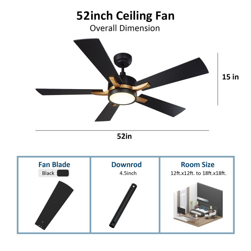 Briyan 52'' Ceiling Fan with LED Lights, Black