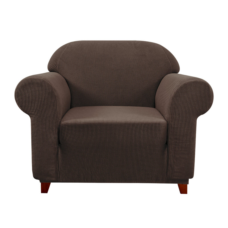 One Piece Soft Stretchy Spandex Box Cushion Armchair Slipcover, Dark Brown
