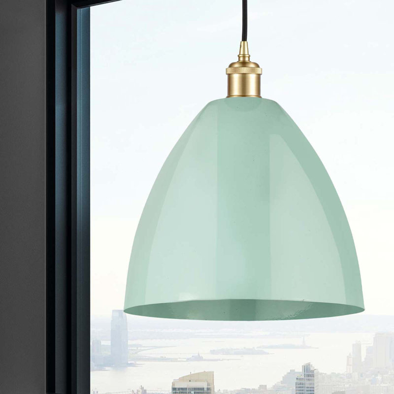 Luminaire suspendu conique 1 lumière, H 14,75 po x l 12 po x P 12 po, Vert clair, Or satiné