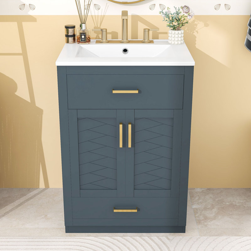 Meuble-lavabo moderne et compact avec lavabo intégré et grand rangement pour les petits espaces, Bleu