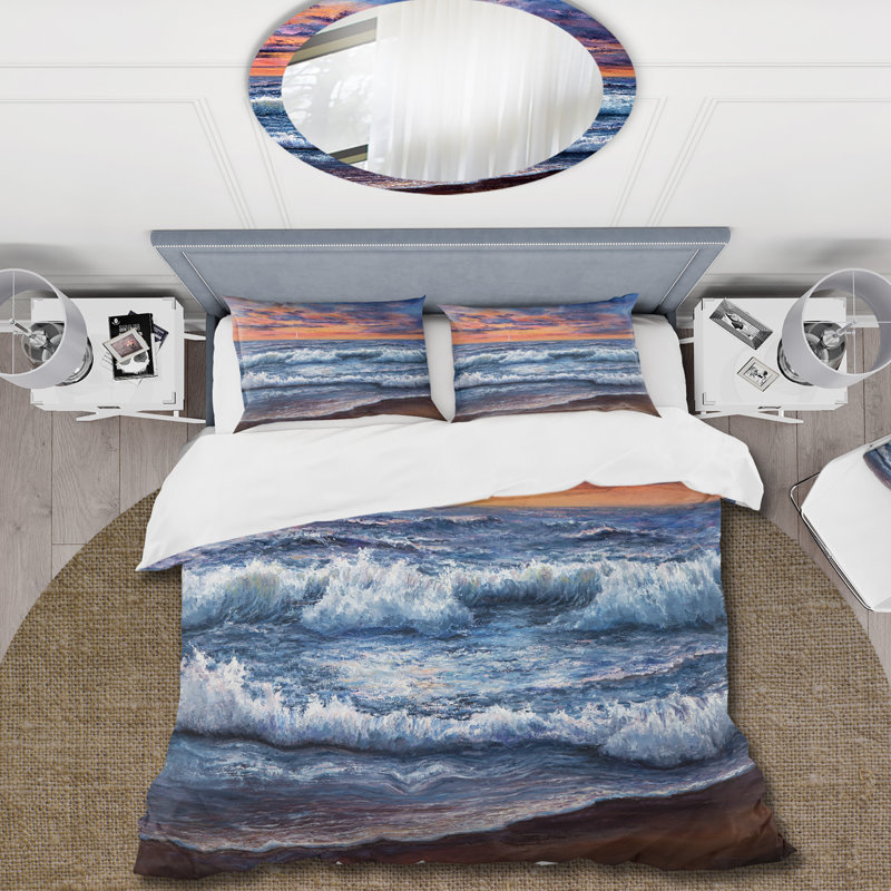 Ensemble de housse de couette nautique et côtier Sunset Over The Blue Ocean II - Microfibre polyester