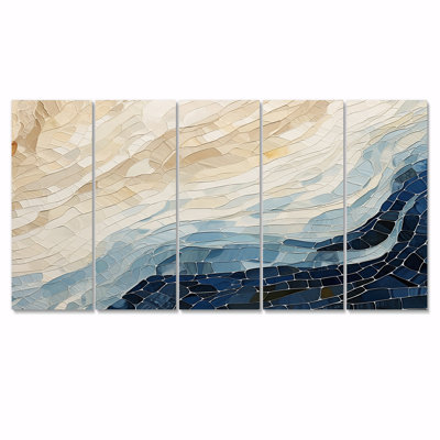 «Abstract Breaking Waves Blue» - Art mural abstrait 5 pièces