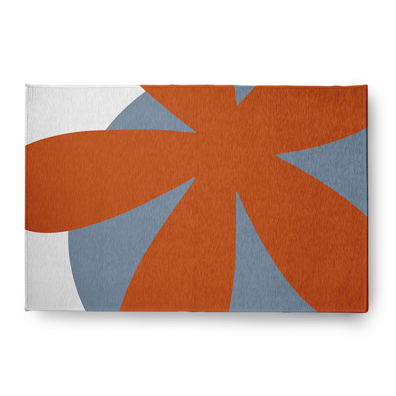 Tapis en chenille tissé à la machine en orange / gris clair / bleu, Rectangle 4 pi x 6 pi