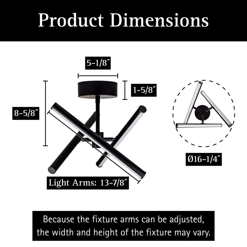 Free Form LED Ceiling Light Fixture - Dimmable & Customizable, Semi-Flush Mount Ceiling Light With Adjustable Light Bars, Energy Efficient LED Light