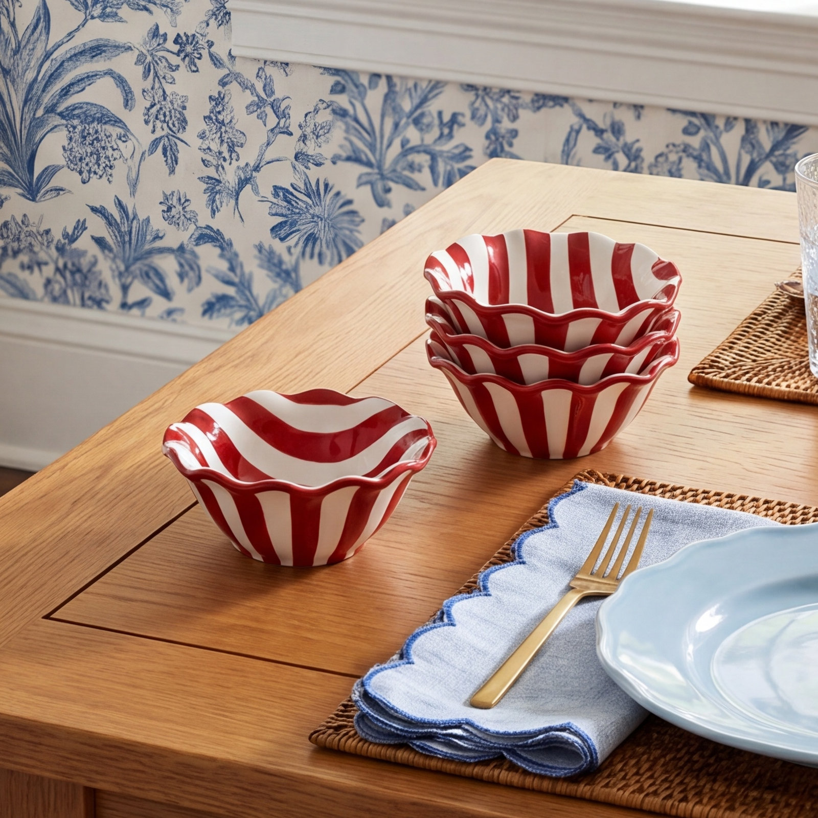 Red Stripe Ruffle Nut Bowl