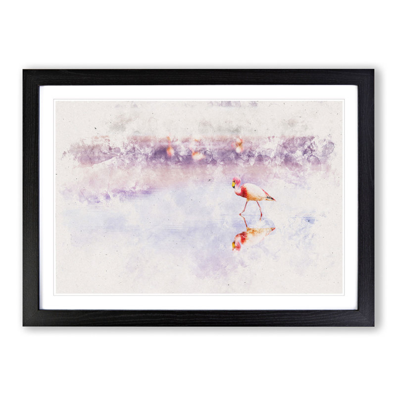 Flamingo Reflection - Picture Frame Painting Print, 36cm H x 48cm W x 2cm D, Black Framed