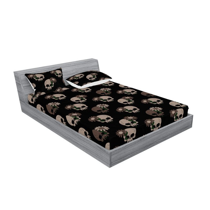Drap-housse et taie décorative tête de mort gris anthracite Ambesonne, Ensemble de draps pour très grand lit avec 2 taie