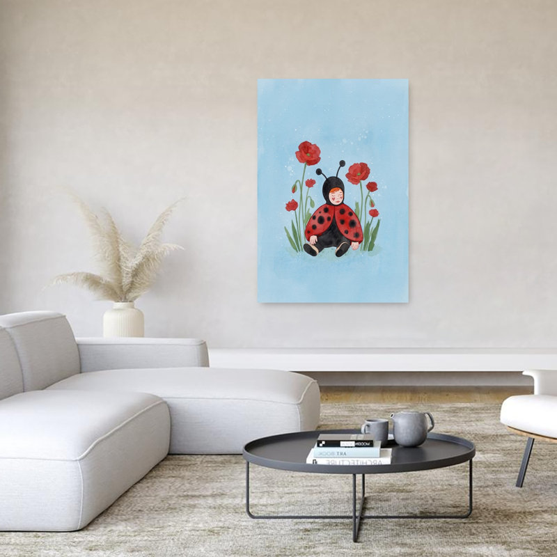 Sleeping Ladybug Baby Dreamy Peaceful Whimsical Ladybug Poppy Nature Spring Wall Art Print 1 Piece Wrapped Canvas Wall Art