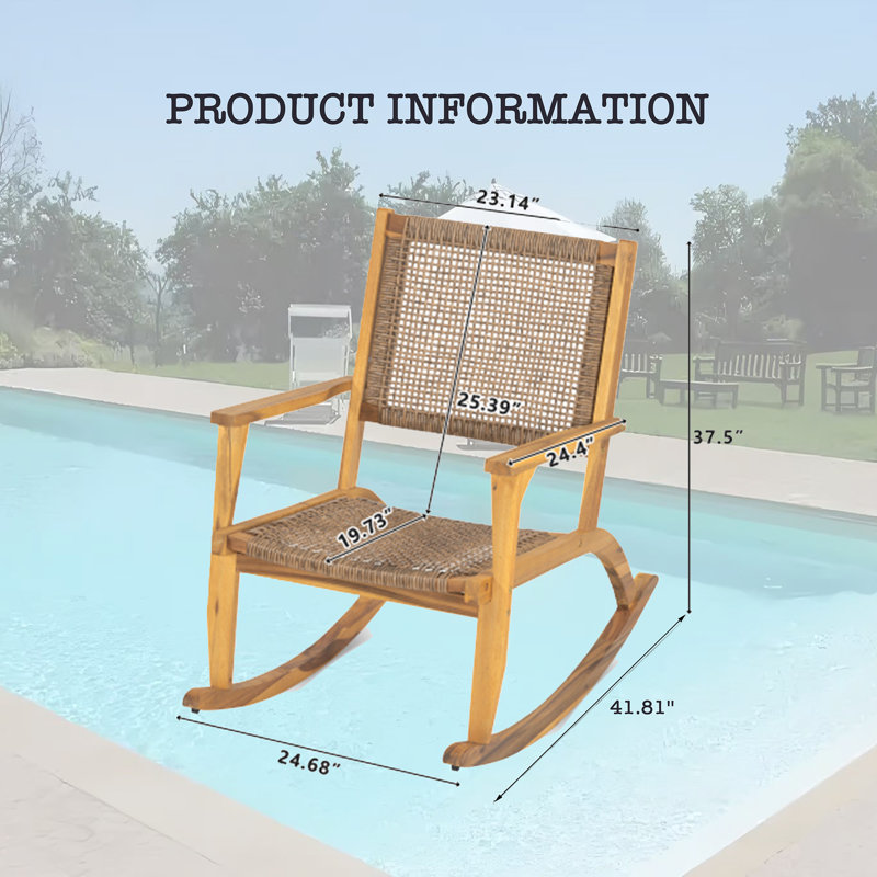 Ensemble 2 pièces de chaises berçantes de patio en bois d'acacia avec assise et dossier en rotin d'osier