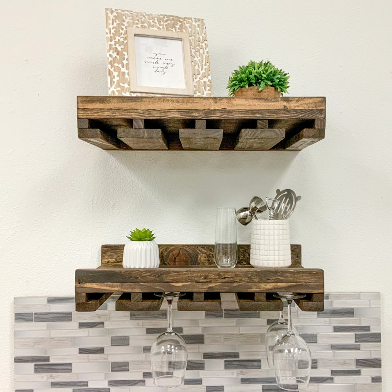Bouley Solid Wood Wall Mounted Wine Glass Rack, Dark Walnut, 4.25" H x 20" W x 10" D