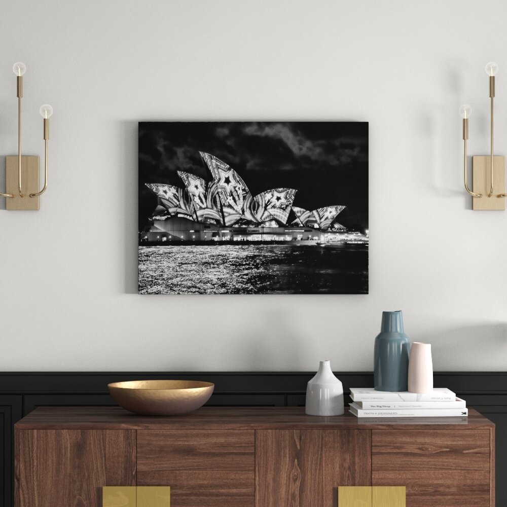 Leinwandbild Sydney Opera House Sternenbeleuchtung in Monochrom