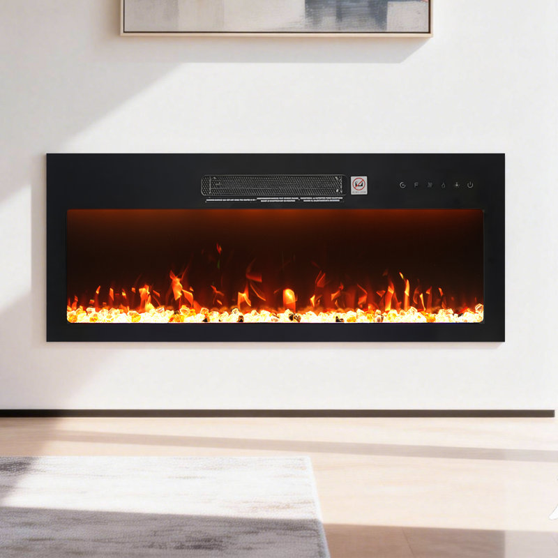 36" Recessed & Wall Mount Electric Fireplace Insert With Remote, 1500W Heater, Multi-Color LED Flame, Black