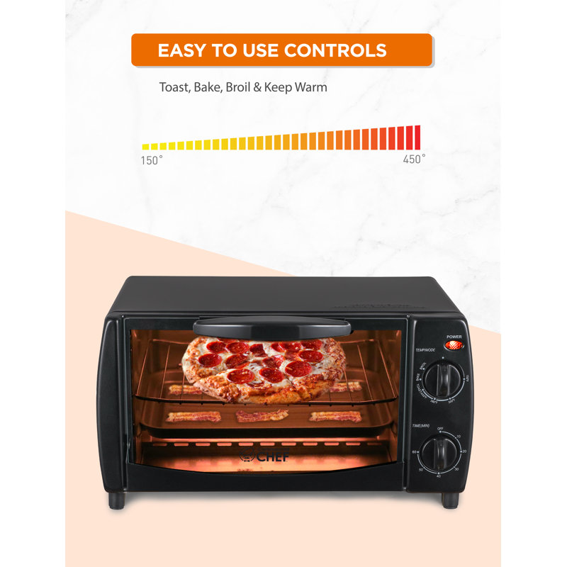 Black 4-Slice Mechanical Toaster Oven with Broiler and Rotisserie