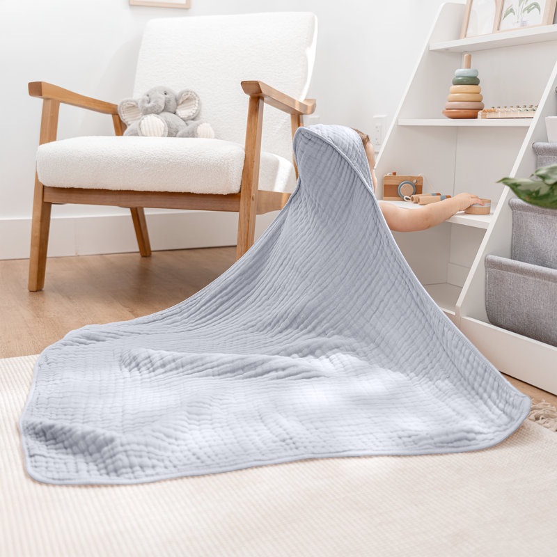 Slate Grey Hooded Baby Towel Set - 100% Muslin Cotton, 32 x 32 Inch