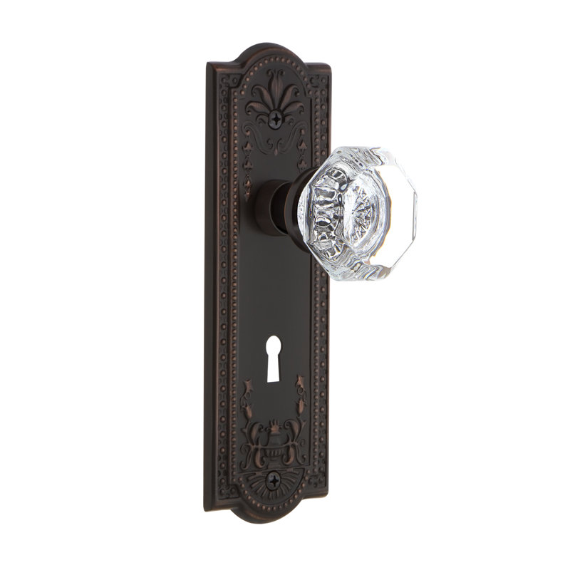 Plaque Meadows avec trou de serrure décoratif et bouton de porte Waldorf, Bronze intemporel