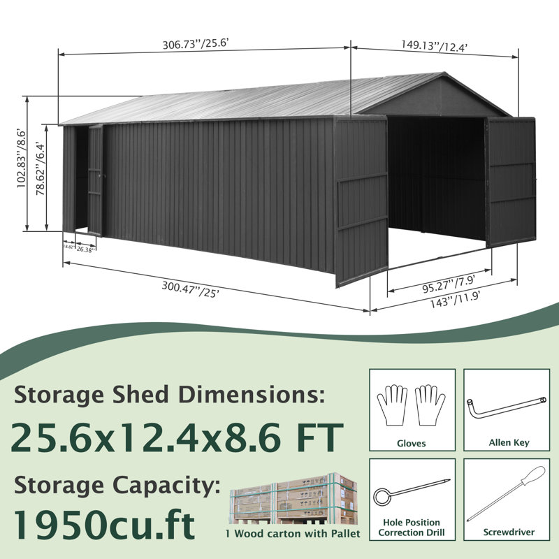 Remise de rangement extérieure pour patio, H 102,83 po x l 149,13 po x P 306,73 po