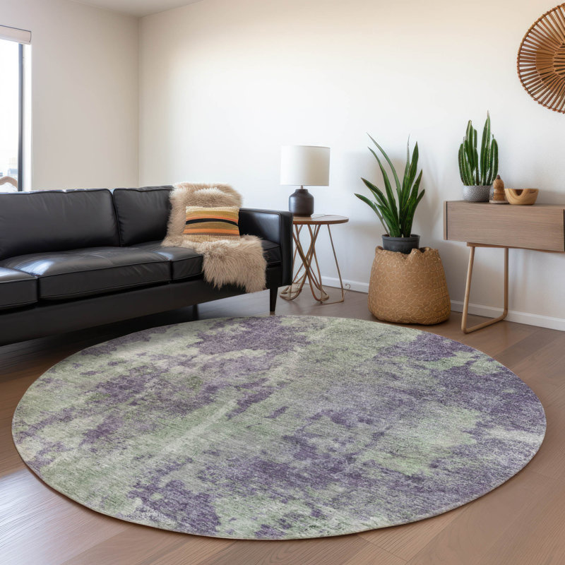 Tapis intérieur / extérieur lavable abstrait Folcroft, Rond 8 pi