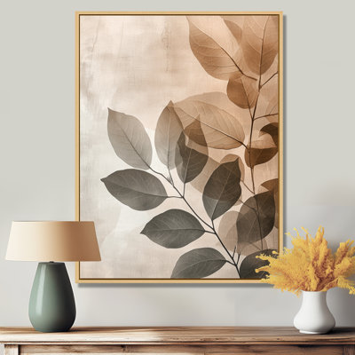 Taupe Leaves Mosaic Collage II - Leaves Canvas Wall Art