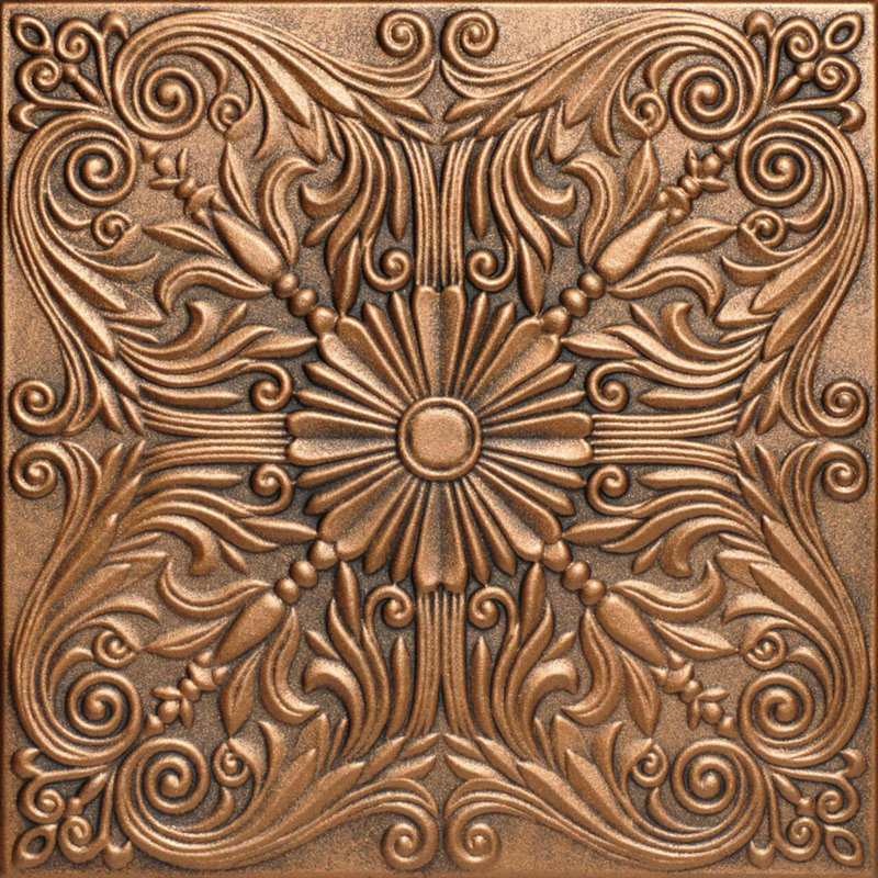 Spanish Silver 1.6 ft. x 1.6 ft. Polystyrene Glue-up Ceiling Tile, Antique Bronze