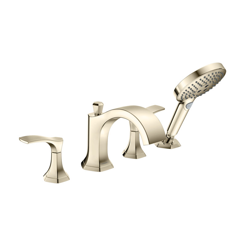 Locarno Double Handle Deck Mounted Roman Tub Faucet Trim, Polished Nickel