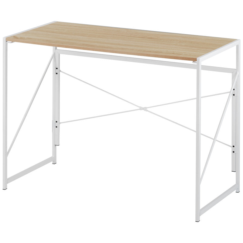 Metal Base Writing Desk, Natural, White