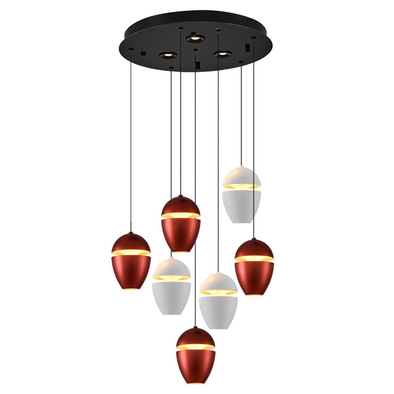 Elegant Metal Chandelier with Opal Glass Cap, 11.8 inches Diameter x 47.2 inches Height | 1 x 80W LED, 3000k Warm Light, 8400 Lm | Easy Assembly, Stylish White & Brown Design for Modern Living Spaces