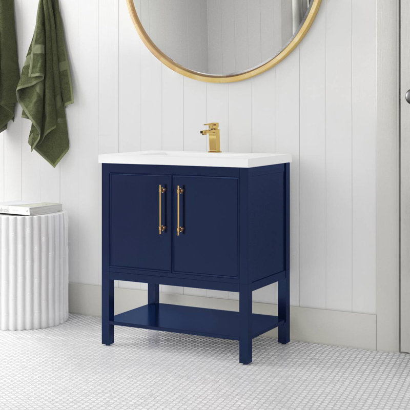Ensemble de meuble-lavabo simple 30 po Jewell, Bleu marine / laiton antique