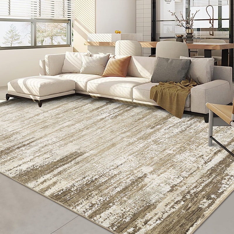 Living Room Rug 9x12 Modern Abstract Striped Washable Easy Cleaning Area Rug Non Slip Non Shedding Floor Cover Stain Resistant Indoor Carpet Low Pile Folding Carpet For Bedroom Apartment Nursery,Taupe