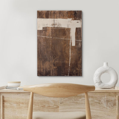 Style Mid-Century brun foncé, formes abstraites neutres, grand cadre rustique, décor minimaliste M24