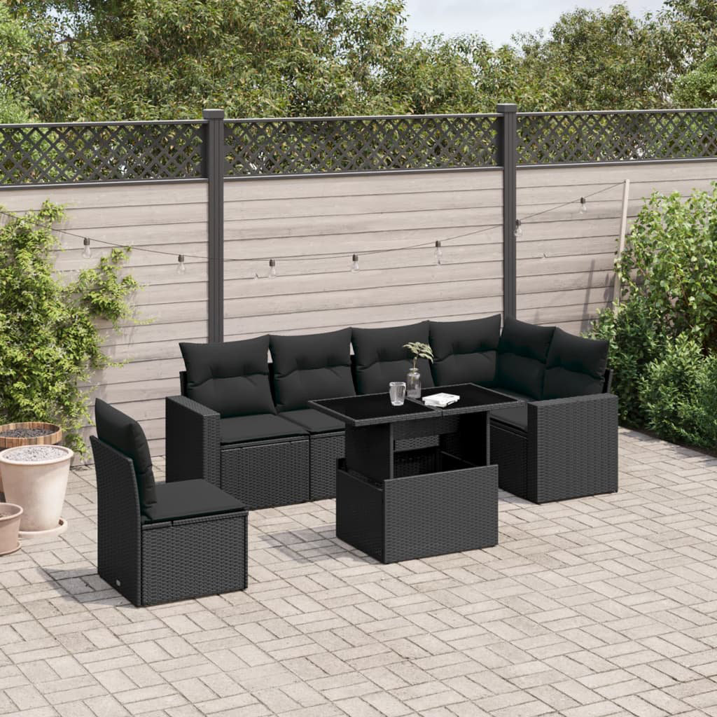 Vidaxl 7-Tlg. Garten-Sofagarnitur Mit Kissen Schwarz Poly Rattan