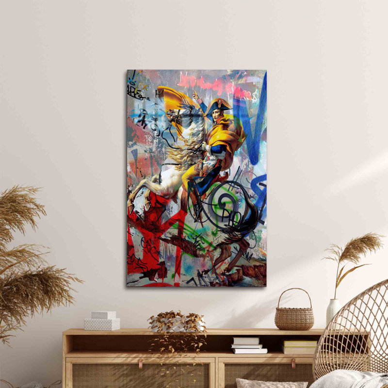 «Striking Banksy Napoleon Bonaparte», impression de style graffiti sur verre pour la décoration de la maison moderne | Rectangle