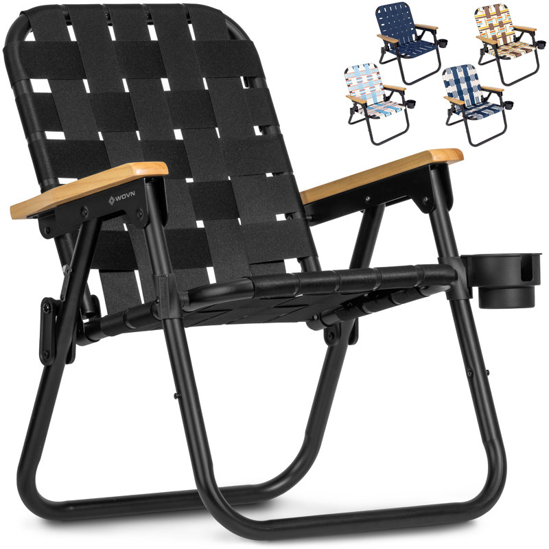 GoSports Outdoors WOVN Premium Beach & Camping Chair - Folding Backpack Chair for Adults, Black