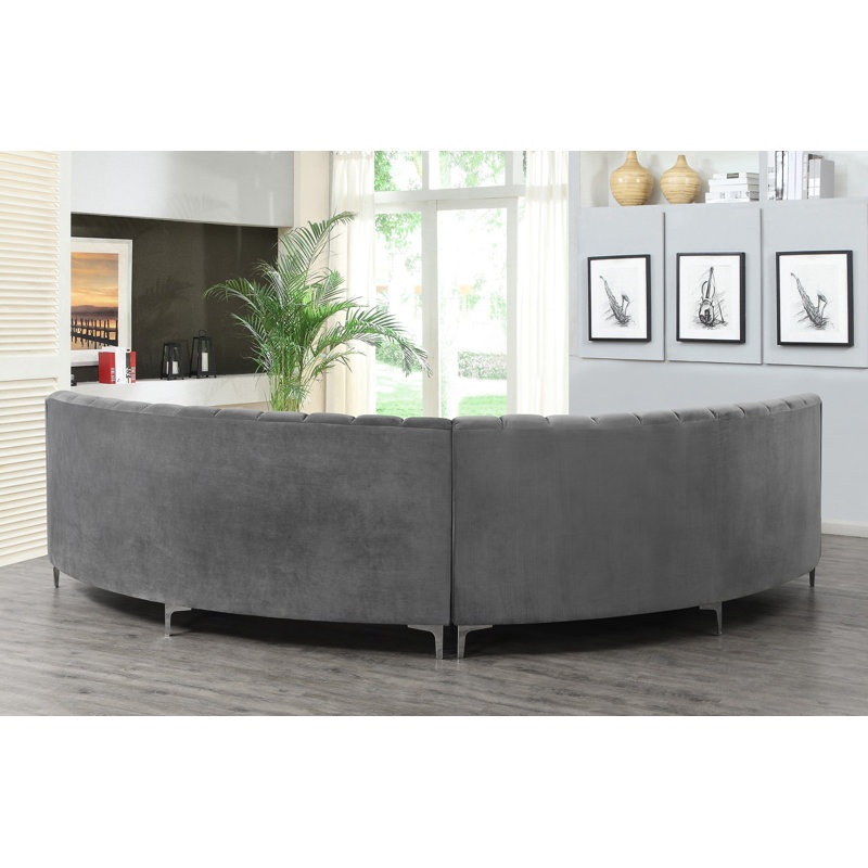 Steubenville Velvet Curved Sectional Symmetrical, Gray Velvet