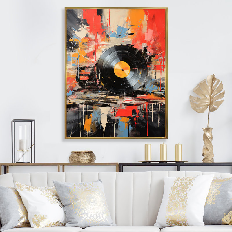 Vinyle, disque vinyle, Fusion II, H 32 po x l 24 po x P 1 po, Cadre flottant doré