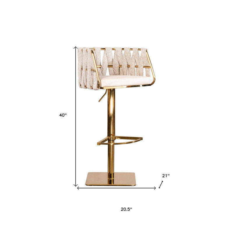 Chaise de bar pivotante à hauteur réglable en faux cuir blanc cassé et lin et acier
