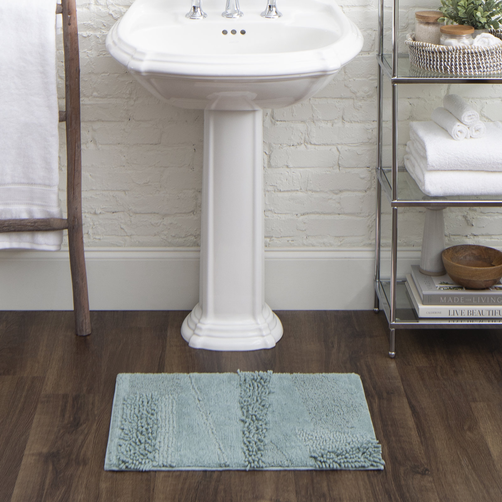 Laverne Solid Cotton Bath Rug, 17" W x 24" L, Glacier
